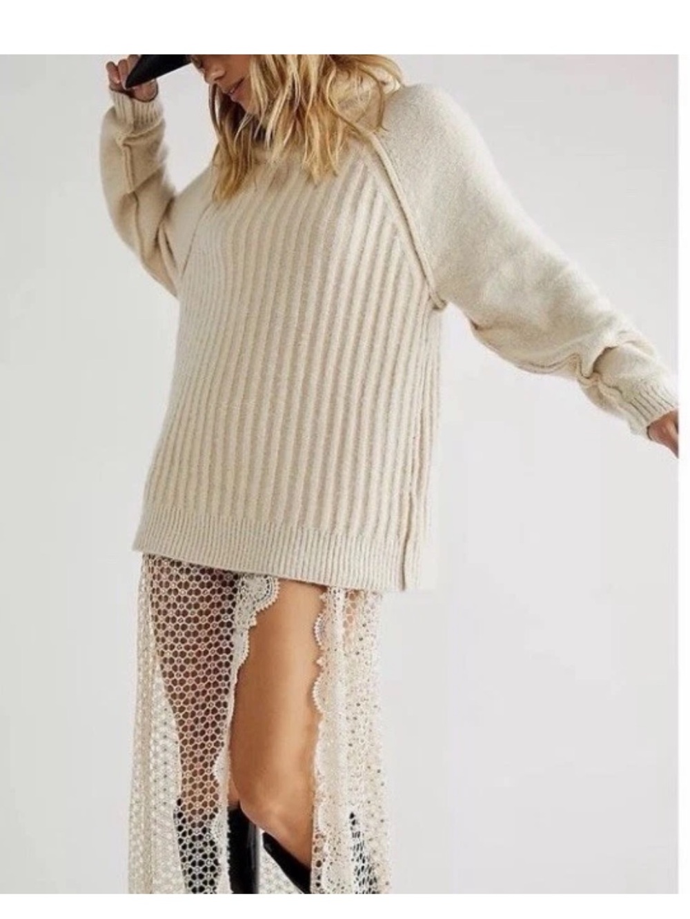 Free People Big City Turtleneck Sweater  oversized cream neutral minimal size M